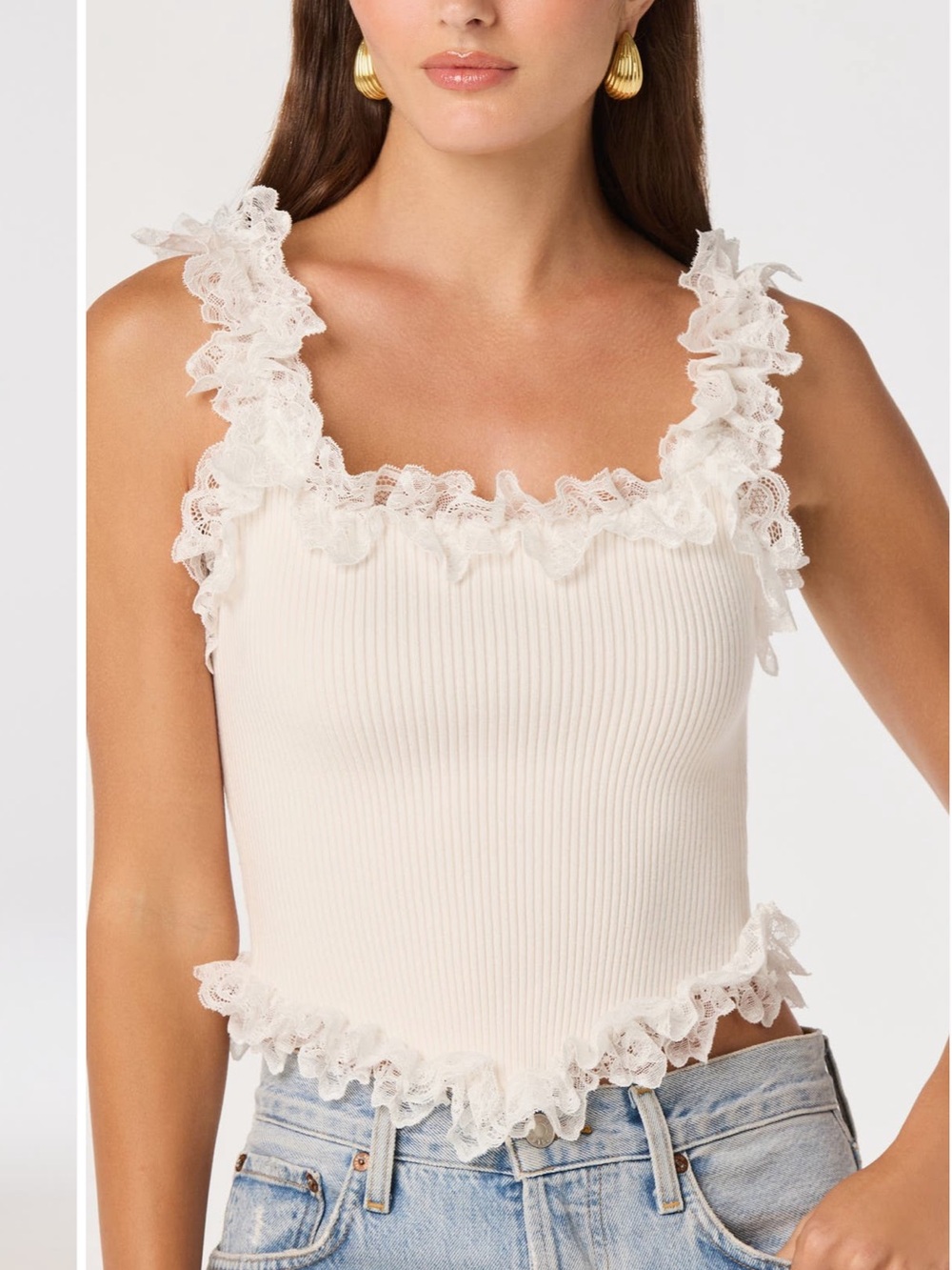 ASTR The Lavel - Lace-Trim Ribbed Tank Top - White - Picture 2 of 5